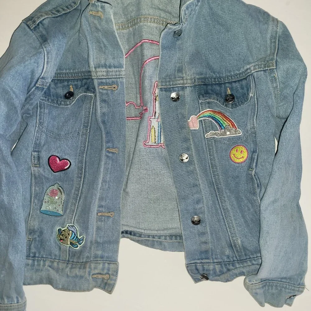 Disney US Girls Jean Denim Jacket Magic Kingdom Castle Flounder - Picture 4 of 13